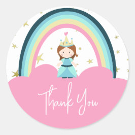 Adesivo Redondo Bonita Princesa Rainbow Obrigado