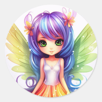 Adesivo Redondo Bonita Rainbow Colorida Happy Fairy Princess