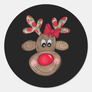 Adesivo Redondo Bonita Reindeer Feliz De Natal Meninas Crianças Pa