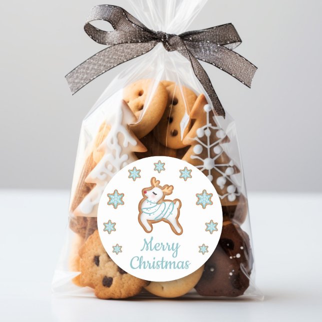 Adesivo Redondo Bonita Reindeer Feliz Natal (Cute Reindeer Merry Christmas Classic Round Sticker)