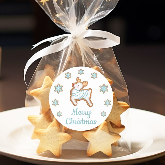 Adesivo Redondo Bonita Reindeer Feliz Natal (Cute Reindeer Merry Christmas Classic Round Sticker)