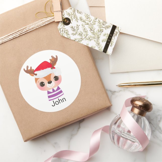 Adesivo Redondo Bonita Reindet de Natal Animal de inverno (Presentear)