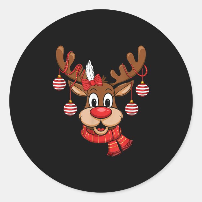 Adesivo Redondo Bonita Reindet Natal Red Nose Rudolph Xmas Kids (Frente)
