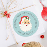Adesivo Redondo Bonita Vintage Papai Noel Natal<br><div class="desc">Vintage lindíssima,  vinhetas de Natal do Papai Noel com fundo azul! Divertido por embrulhar seus filhos presentes de Natal. Vem em uma variedade de cores. Projetado para você pelo Blackberry Boulevard.</div>