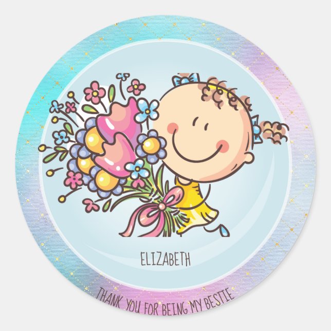 Adesivo Redondo Bonitas BFF Besties Kawaii presentes para garotas  (Frente)