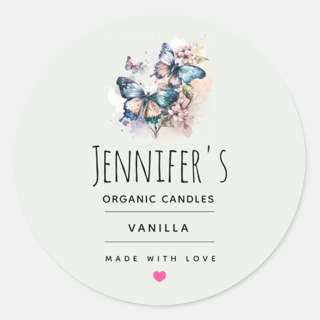 Adesivo Redondo Bonitas borboletas e Artesanatos de velas (Frente)
