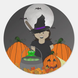 Adesivo Redondo Bonitinha de Bruxas de Halloween