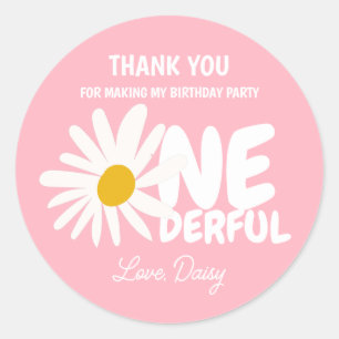 Adesivo Redondo Bonitinho Rosa, Maravilhosa Daisy Obrigado Anivers