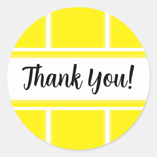 Adesivo Redondo Bonito Amarelo Brilhante e Branco Obrigado (Frente)