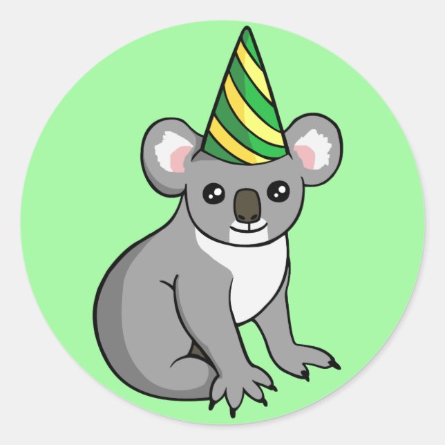 Adesivo Redondo Bonito aniversário Koala no Partido que Desenha St (Frente)