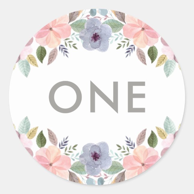 Adesivo Redondo Bonito Aquarela Floral Aniversário Elegante (Frente)