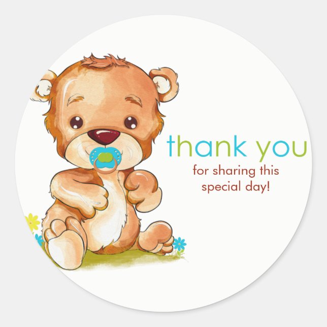 Adesivo Redondo Bonito Aquecedor De Bebê De Cama, Obrigado (Frente)