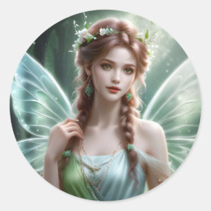 Adesivo Redondo Bonito Auburn Haired Primavera fairy Fantasy Dream