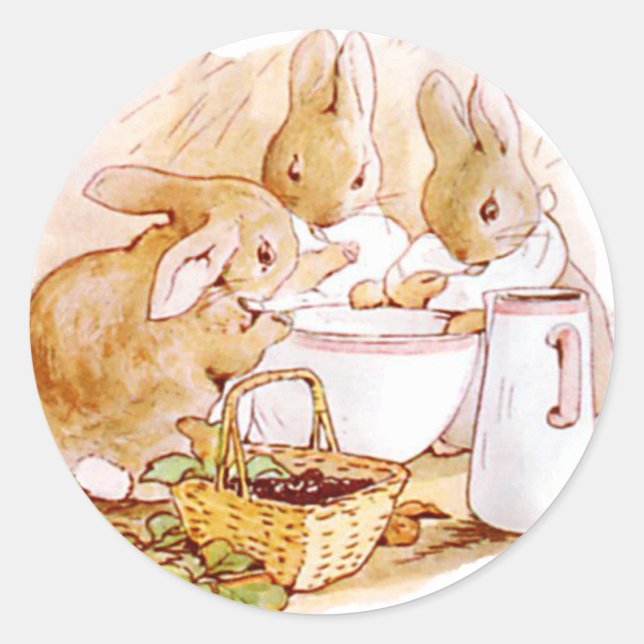 Adesivo Redondo Bonito, Beatrix Potter Bunnies, Personalizado (Frente)