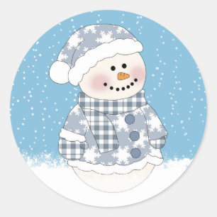 Adesivo Redondo Bonito bebê Snowman Vinheta de Natal