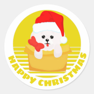 Adesivo Redondo Bonito Bichon Frise de Natal Engraçado
