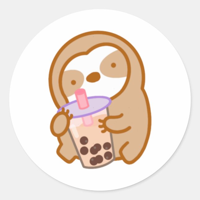 Adesivo Redondo Bonito Boba milk Tea Sloth Sticker (Frente)