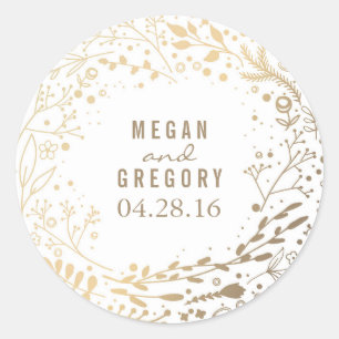 Adesivo Redondo Bonito branco Dourado do buquê floral da