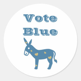 Adesivo Redondo Bonito burro democrático e corações VOTA AZUL