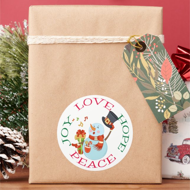 Adesivo Redondo Bonito Caroling Snowman Esperança Natal (Feriado)