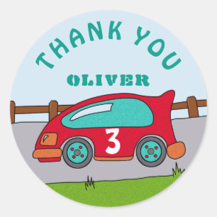 Adesivo Redondo Bonito Carro Vermelho Nome Idade Aniversário Obri