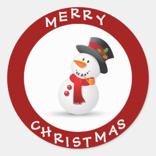 Adesivo Redondo Bonito Cartoon de Natal Snowman