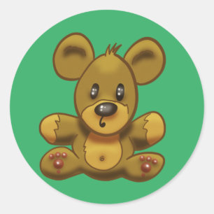 Adesivo Redondo Bonito, Cartoon Urso de Teddy