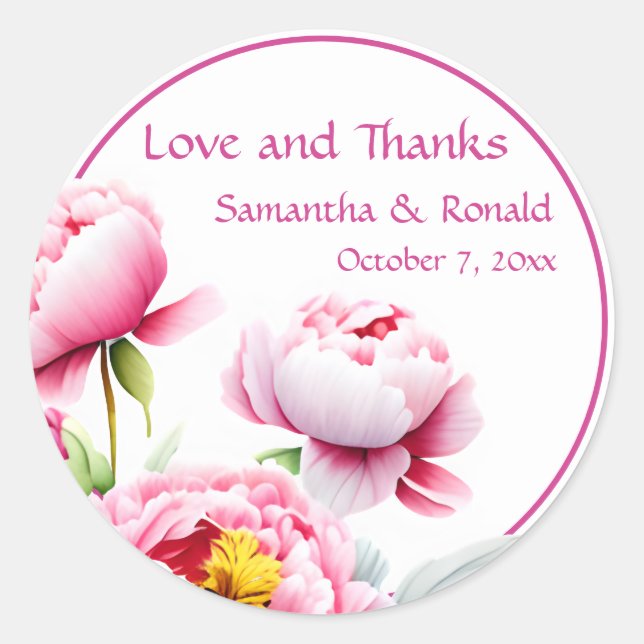 Adesivo Redondo Bonito Casamento Brancos Rosa (Frente)