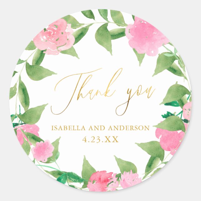 Adesivo Redondo Bonito Casamento Dourado Falso Rosa Floral, Muito  (Frente)