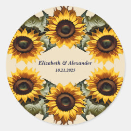 Adesivo Redondo Bonito casamento elegante de girassol amarelo