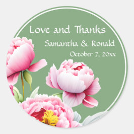 Adesivo Redondo Bonito Casamento Verde de Peônias Rosa