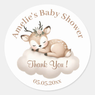 Adesivo Redondo Bonito Chá de fraldas De Veado Dormindo Obrigado