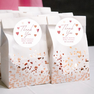 Adesivo Redondo Bonito Chá de fraldas Menina De Corações Obrigado