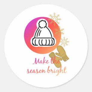 Adesivo Redondo Bonito Chapéu e Mittens da temporada de inverno