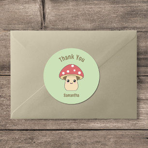 Adesivo Redondo Bonito Cogumelo Obrigado Sticker