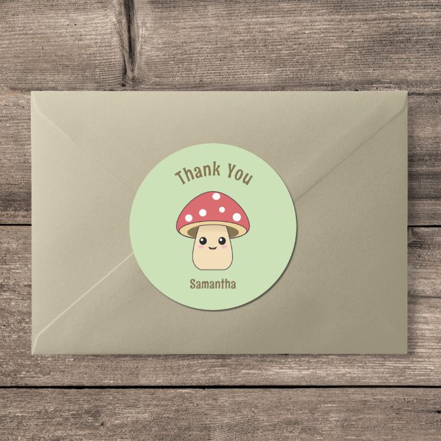 Adesivo Redondo Bonito Cogumelo Obrigado Sticker (Cute Mushroom Thank You Sticker)