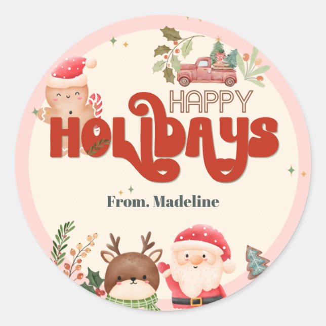 Adesivo Redondo Bonito convite para festas de Papais noeis de nata (Frente)