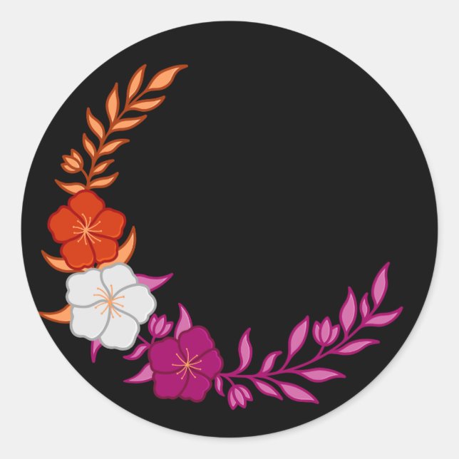 Adesivo Redondo Bonito Crescente de Flores Lésbicas Sutis (Frente)