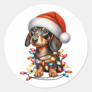 Adesivo Redondo Bonito Dachshund de Natal