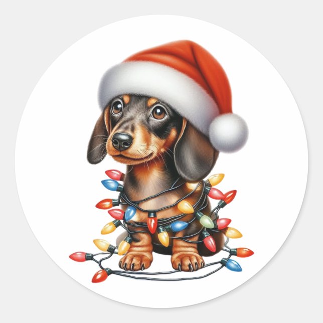 Adesivo Redondo Bonito Dachshund de Natal (Frente)