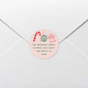 Adesivo Redondo Bonito Doodles Feriados de Natal Endereço de Devol