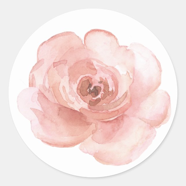 Adesivo Redondo Bonito Elegante de Aquarela Floral Rosa (Frente)