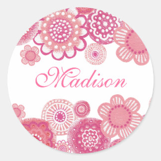 Adesivo Redondo Bonito em pintadas cor-de-rosa Nome Topper Cupcake