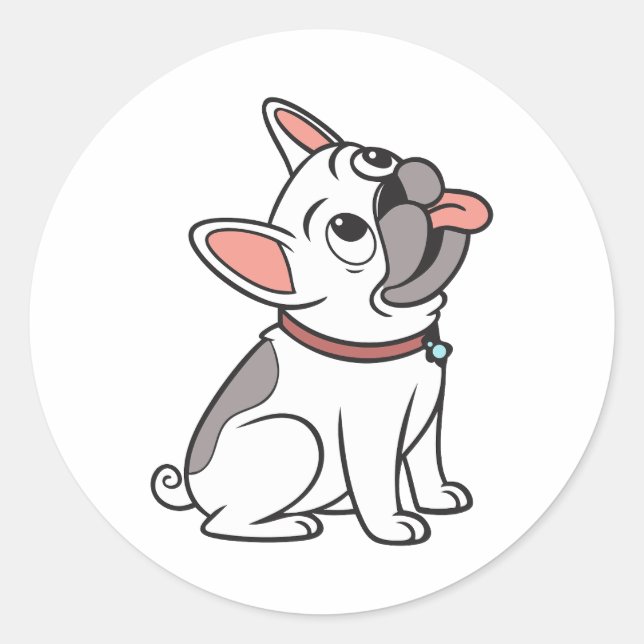 Adesivo Redondo Bonito Engraçado Sentado Solteiro Buldogue Francês (Frente)