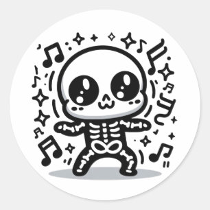 Adesivo Redondo Bonito esqueleto de dança Funny Kawaii Halloween D