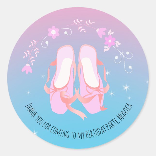 Adesivo Redondo Bonito Festa de aniversário da garota Ballerina (Frente)