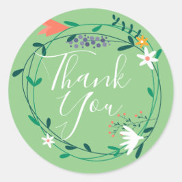 Adesivo Redondo Bonito Floral Garland Obrigado
