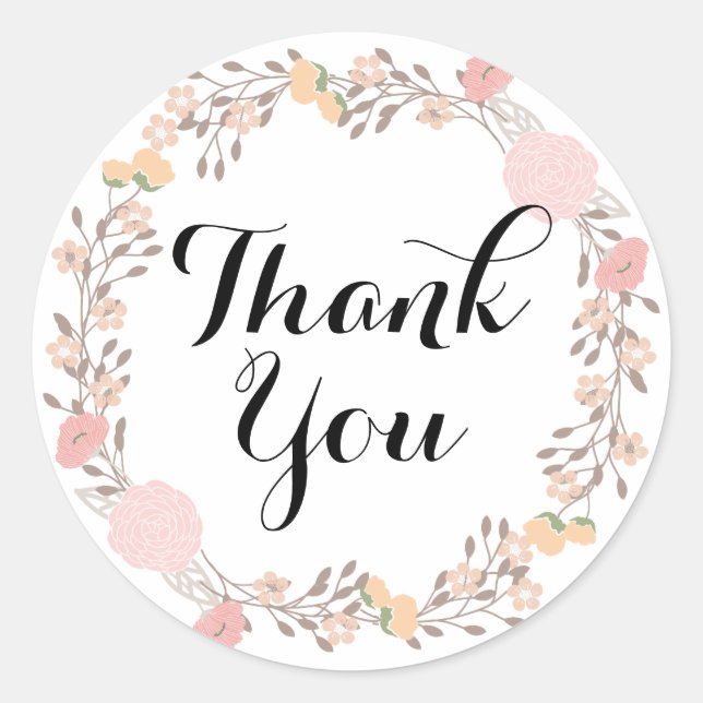 Adesivo Redondo Bonito Floral Wreath Obrigado Sticker (Frente)