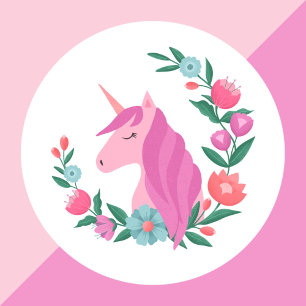 Adesivo Redondo Bonito Floral Wreath Unicorn Girls