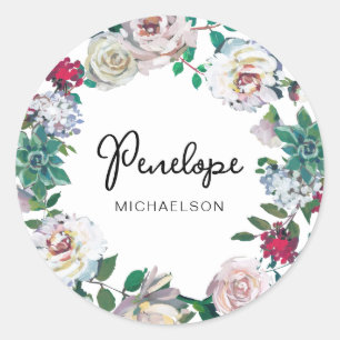 Adesivo Redondo Bonito Fúscula Botânica Suculente com Nome